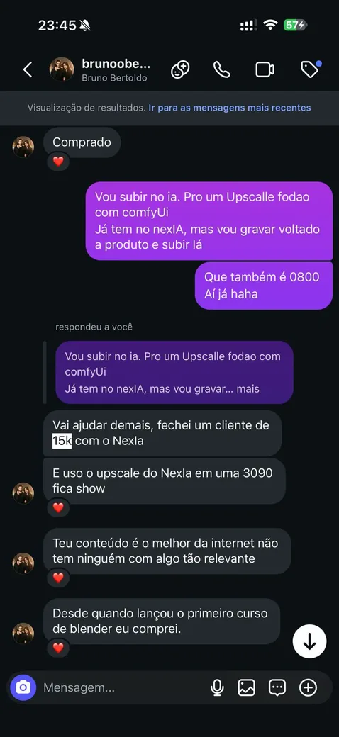 Depoimento de aluno no WhatsApp