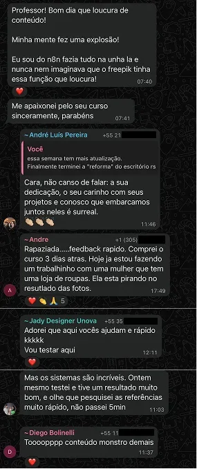 Depoimento de aluno no WhatsApp